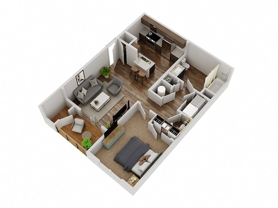 The Usk 1 bedroom 1 bth floor plan layout